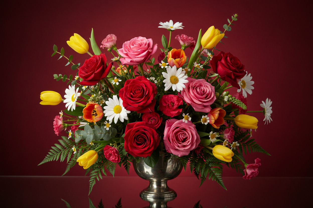 FLOWERS AND RED BACKGROUND 